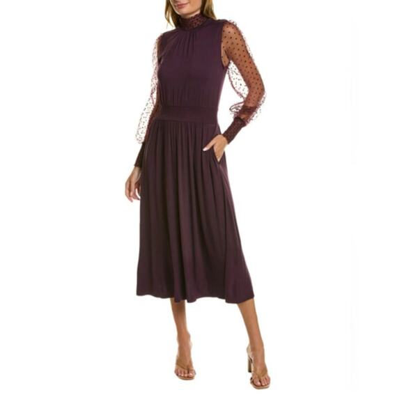 Boden Plum Tulle Sleeve Midi Dress in Fig Size 14 NWT - Picture 1 of 16
